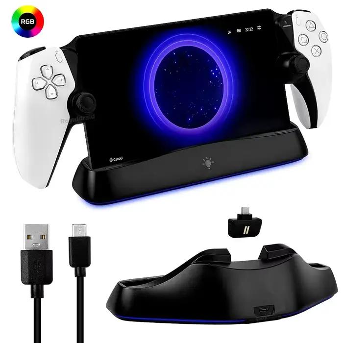 Station de charge à alignement automatique 7 lumières pour PS5 et PS Portal – Support de charge pour