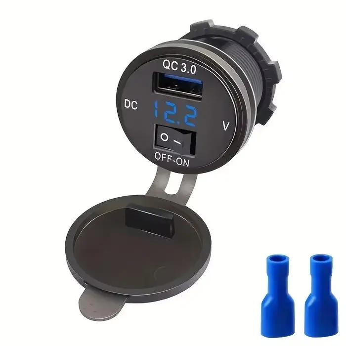 ZHIYU – chargeur rapide USB QC3.0 18W, avec interrupteur, affichage de la tension LED, prise de char
