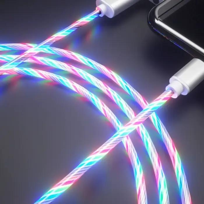 Fil de charge avec lumière LED pour téléphone portable, ligne de données Shoous, type C, charge rapi