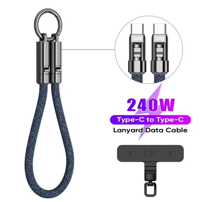 Câble de chargement rapide Mobile 5A USB-C vers USB-C 240W, lanière de Type C, adapté à Samsung Huaw