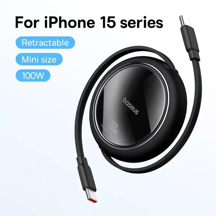 Câble USB C rétractable Baseus 100W pour MacBook iPad câble de chargeur rapide pour iPhone 17 16 Plu
