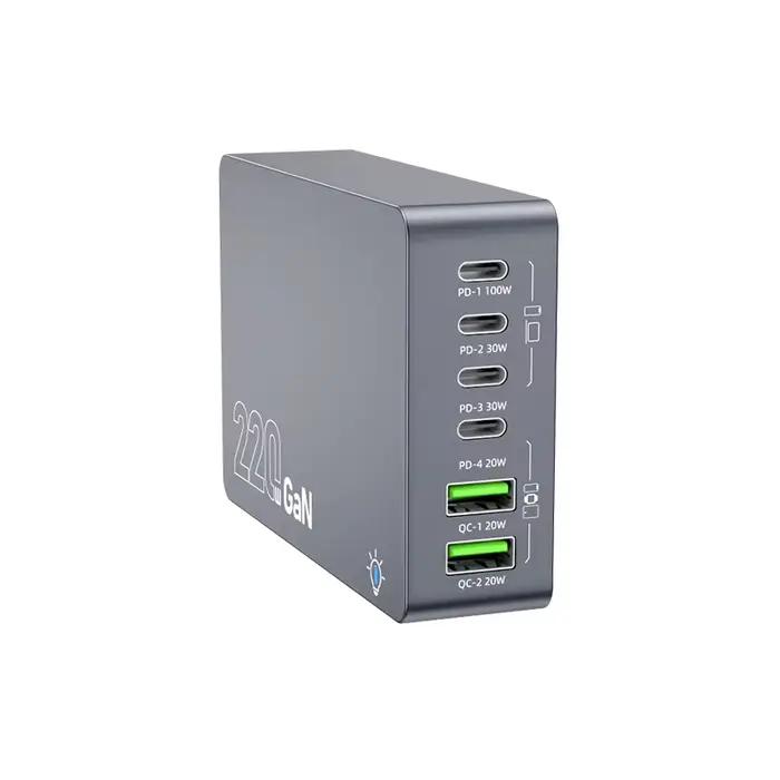 Chargeur de bureau GaN 220W, 6 Ports PD 100W USB Type C QC 3.0, Station de charge rapide pour IPhone