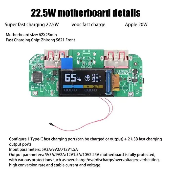 Convertisseur de charge rapide bidirectionnel 1 pièce, module d'alimentation mobile DIY avec afficha