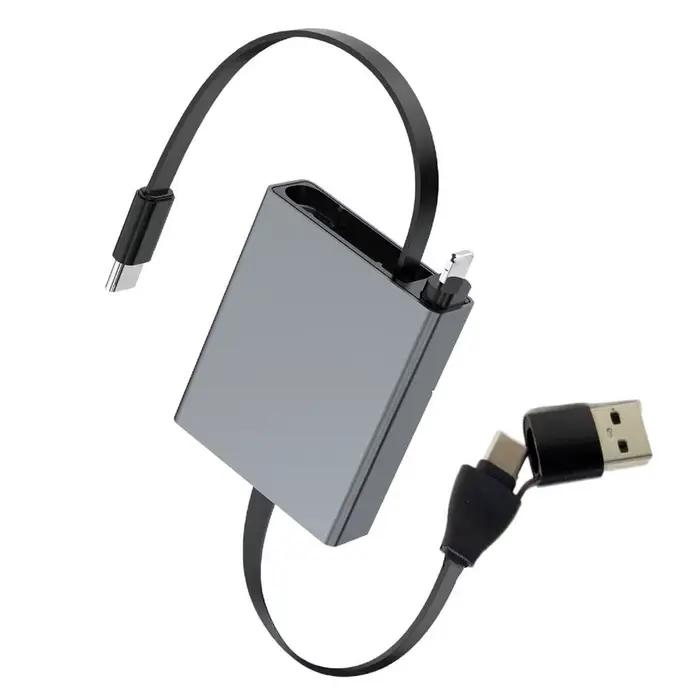 Câble de charge télescopique simple 66W, gris, carré, type-C, câble de données pour ordinateur, 4-en