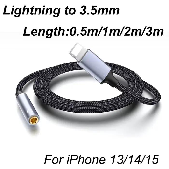 Câble Audio 0.5m/1m/2m/3m pour Lightning à Jack 3 5mm, adaptateur de câble AUX pour iPhone 12 13 14 