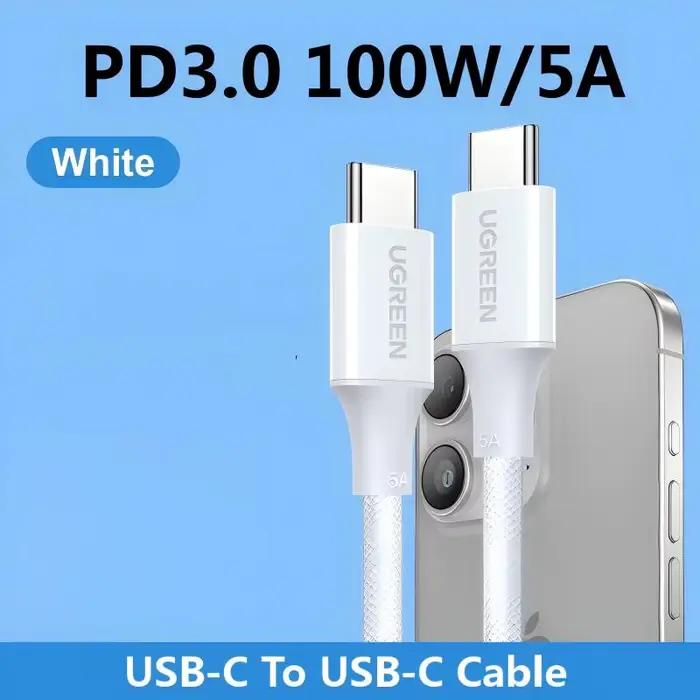 Câble USB Type C vers Type C UGREEN 100W tressé, charge rapide 5A PD pour APPLE iPhone iPad Macbook 