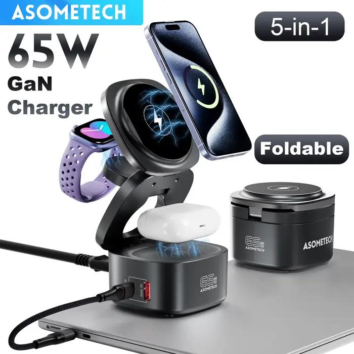 Chargeur USB C GaN 65W pour Macbook, chargeur sans fil magnétique 5 en 1, Station de charge rapide p