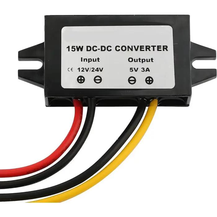 Convertisseur d'adaptateur d'alimentation 12V/24V à 5V 3A DC-DC technologie abati eur USB-A femelle/