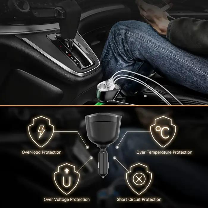66W 4 Ports chargeur de voiture charge rapide USB Type C chargeur de téléphone de voiture pour iPhon