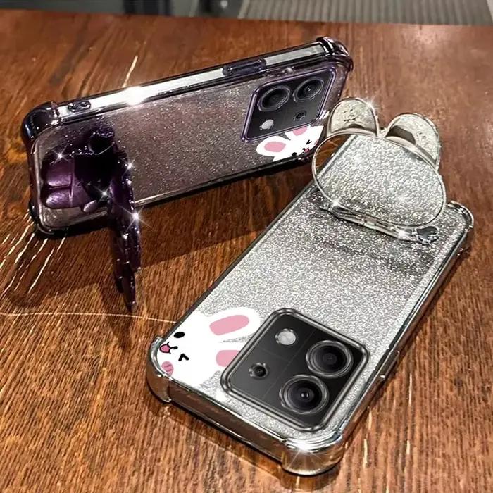 RedmiNote13 Airbag paillettes miroir lapin support de téléphone étui pour Xiaomi Redmi Note 12 12s 1