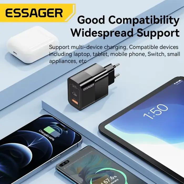 Essager-Chargeur USB Type-C, Charge Rapide PD, GaN, 33W, iPhone 14 13 12 11 Pro Max XS 8 P iPad Pro 