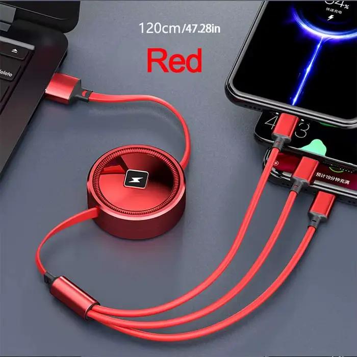 Câble de Charge de téléphone de voiture 3 en 1, câble de données de Charge rapide rétractable pour i