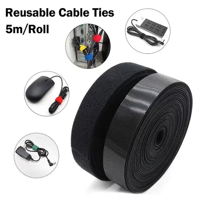 Attaches-câbles en nylon noir de 5 m/rouleau, largeur 10/15/20/25 mm, pour gestion des câbles USB, s