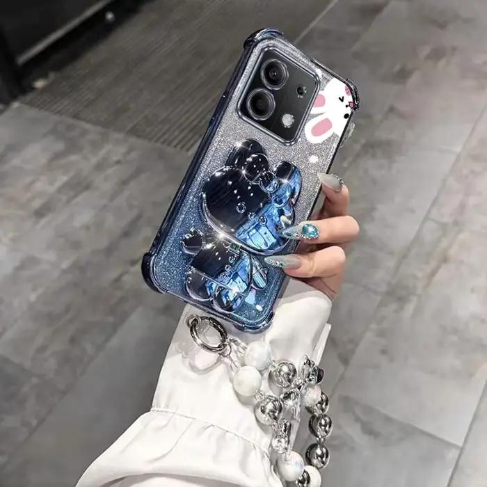 RedmiNote13 Airbag paillettes miroir lapin support de téléphone étui pour Xiaomi Redmi Note 12 12s 1