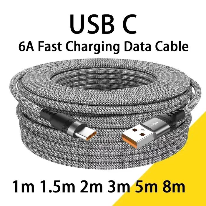 Câble de chargement USB Type C 6A pour Huawei, câble étendu de 1m 2m 3m 5m de 8 mètres pour Xiaomi V