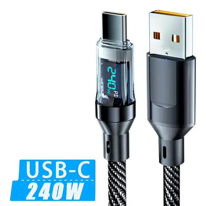 Câble de charge rapide de Type C 240W, pour iPhone 16 USB C, câbles d'affichage LED pour téléphone p
