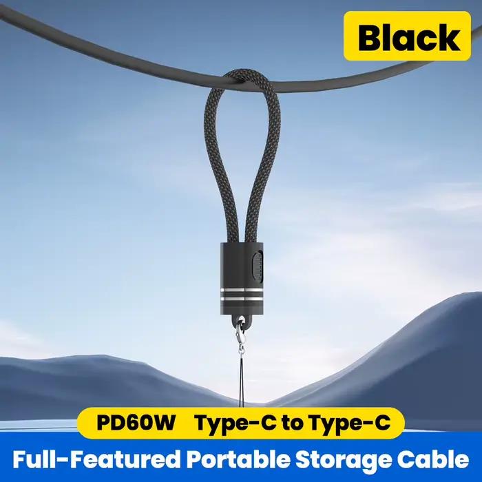 Lanière USB Type C vers Type C de 18CM, câble PD 60W, charge rapide pour téléphone, batterie externe
