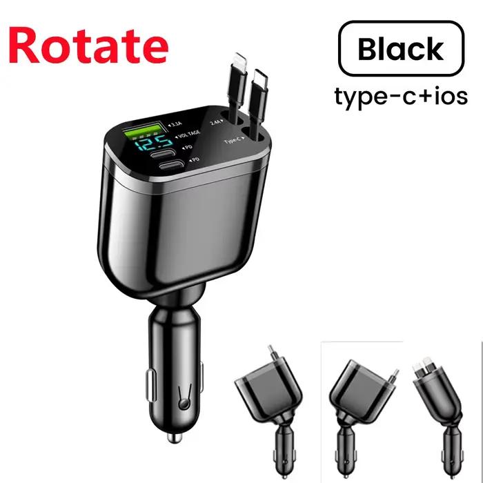 Elough 5 en 1 chargeur de voiture rétractable USB C vers câble Lightning 2 ports de Type C chargeur 