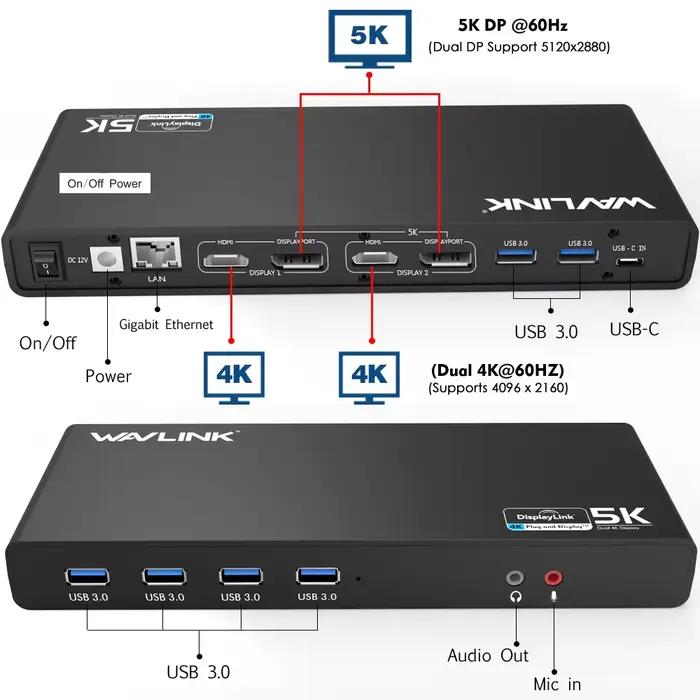WAVLINK-Station d'accueil universelle DisplayLink pour touristes, triple 4K, USB C, USB 3.0, pour Da