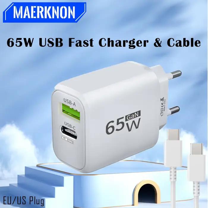 Total 65W GaN rapide QC3.0 charge téléphone portable adaptateur de prise ue/US USB-A/C chargeur pour