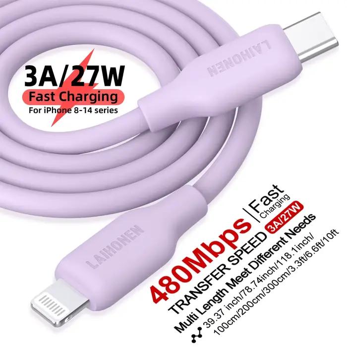 Câble de Charge rapide 27W certifié MFi Type C vers Lightning Silicone liquide universel Compatible 