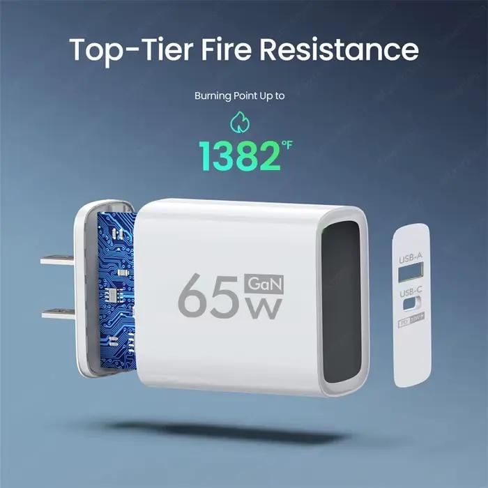 Chargeur rapide USB GaN 65W PD, adaptateur de charge rapide de Type C pour iPhone Samsung Xiaomi Hua