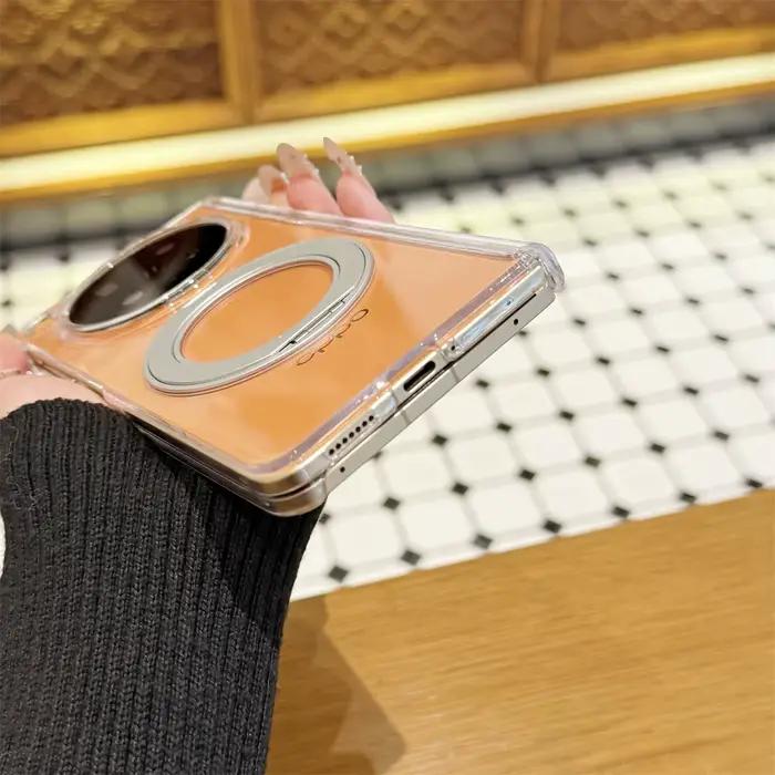 Coque rigide transparente en PC avec support magnétique à anneau central pour OPPO Find N6, protecti