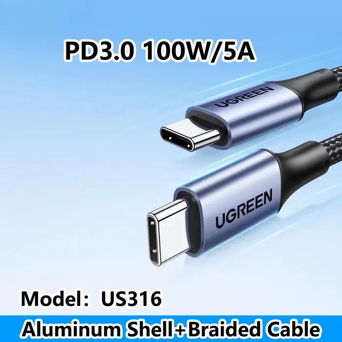 Ugreen – câble USB de Type C à 90 degrés PD100W, charge rapide pour ordinateur portable Apple Macboo