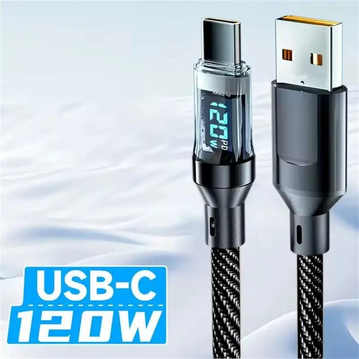 Câble USB A à Type C 120W, affichage numérique, charge rapide, cordon de Transmission de données USB
