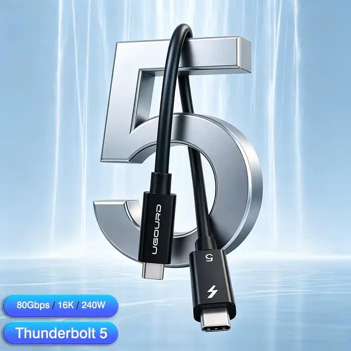 Câble Thunderbolt 5 multifonctionnel coaxial 120 Gbps/80 Gbps Type C vers Type C, compatible PD 240W