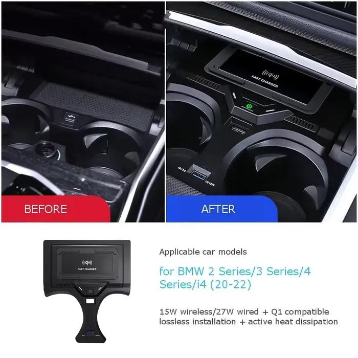 Chargeur rapide sans fil pour voiture BMW série 2/3/4 i3/i4 20-23 15W, support de Charge par Inducti