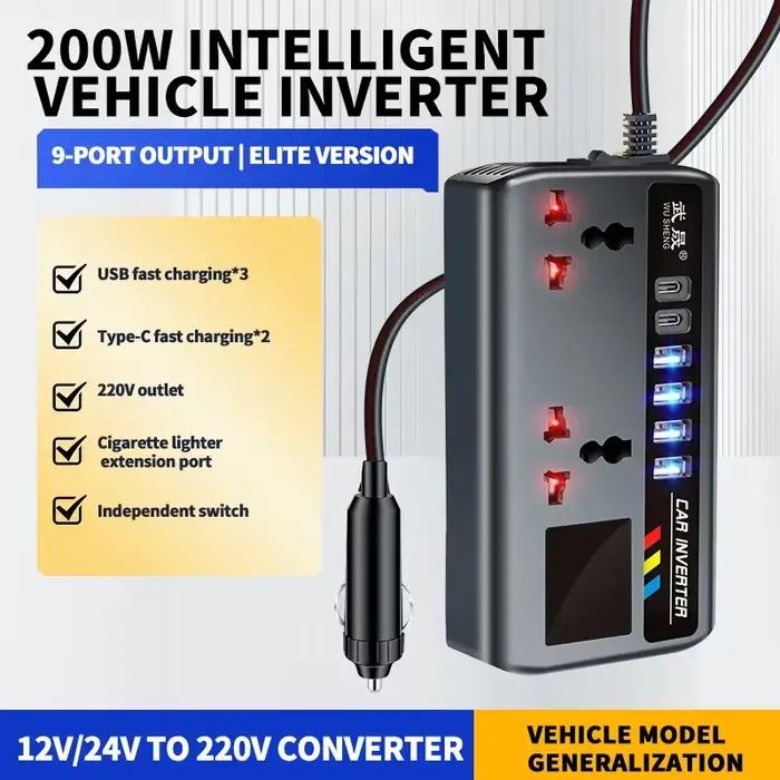 Onduleur de voiture Portable 12V/24V à 220V, adaptateur de sortie avec 3 ports USB, charge rapide, c
