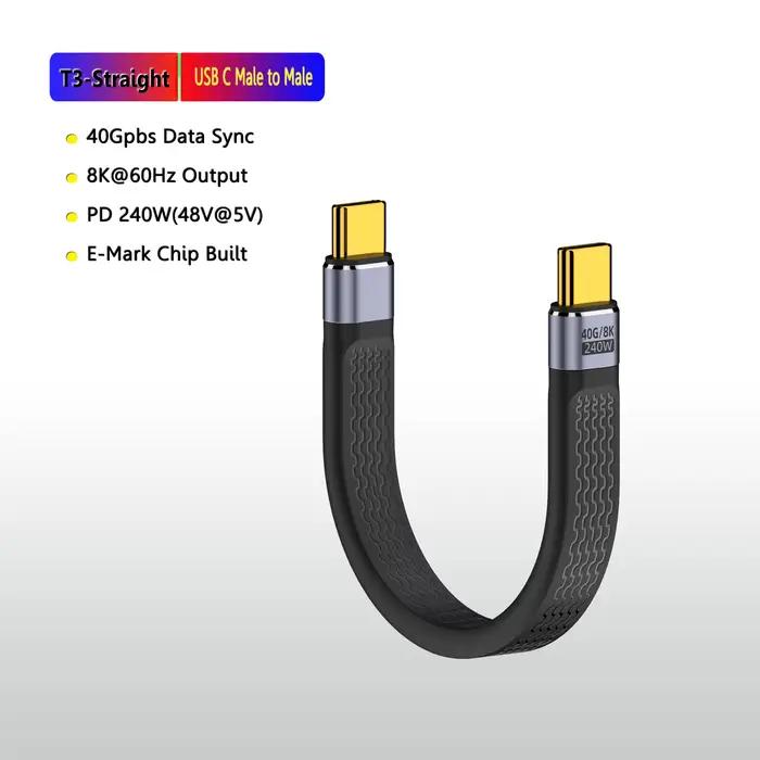 Câble coudé USB 4.0 Gen3 40Gbps FPC, PD 240W 5A, charge rapide, type C vers type C, Thunderbolt 4 8K