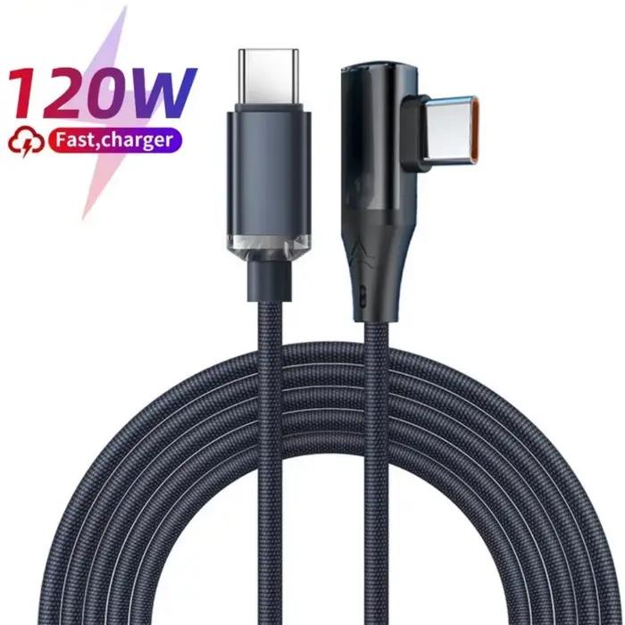 120W charge rapide Type C à Type C câble à 90 degrés 6A USB C à Type C PD fil de charge USB-C vers U