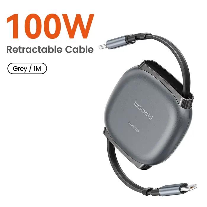 Câble rétractable Toocki 100W Type C pour iPhone 16 15 Pro Max Samsung, câble de charge rapide, mini