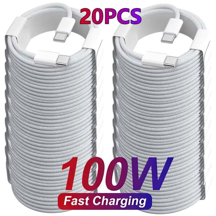 20 Câbles de Charge Rapide USB-C vers USB-C 100W PD pour Apple iPhone 17 Pro Max 16 15 Plus 14 13 12
