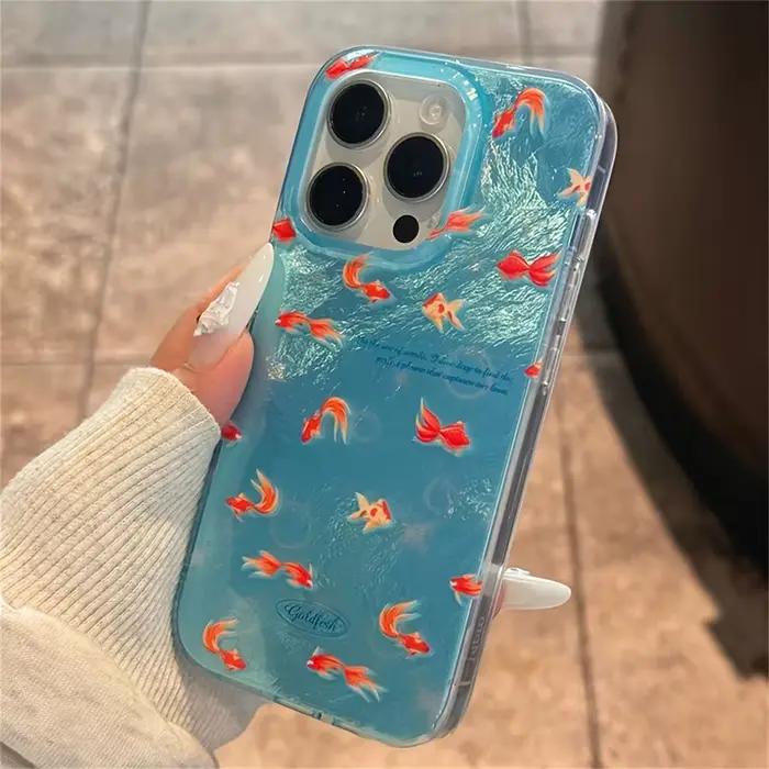 Coque de téléphone à motif Vortex de carpe rouge océan bleu coréen, étui souple en Silicone pour iPh