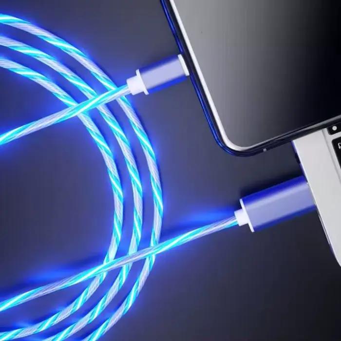 Ligne de données lumineuse LED Micro USB LED lumineuse fil USB C câbles de chargement de téléphone p