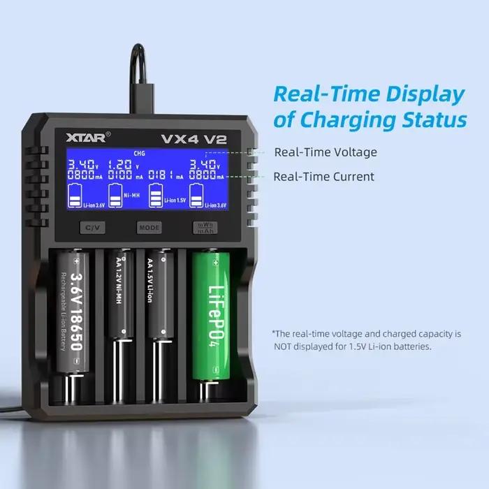 Chargeur de batterie intelligent XTAR VX4 V2 à 4 baies avec écran LCD