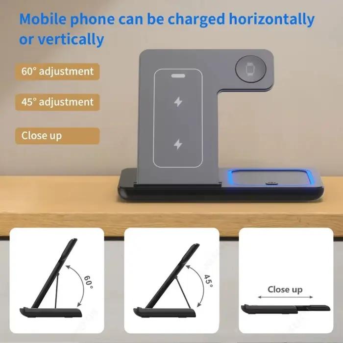 Station de charge sans fil pliable 3-en-1 pour iPhone 17 16 15 14 13 12 Pro Max