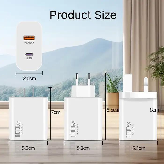Elough 100W EU/UK/US adaptateur de Charge rapide USB C + USB A Super Charge téléphone portable pour Huawei Samsung Iphone tablette