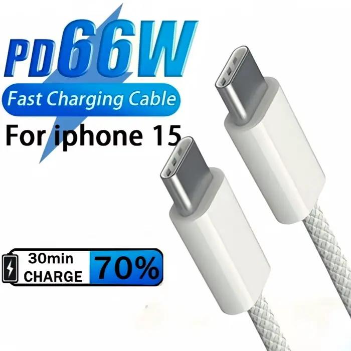 Câble USB C à C 60W, câbles de chargement de téléphone tressés en Nylon