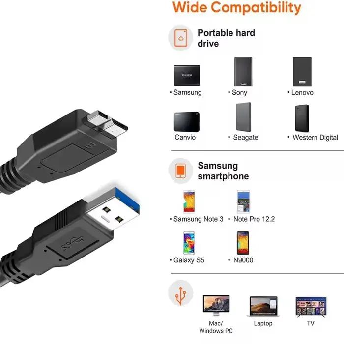 Câble de disque dur USB 3.0 Micro B pour disque dur externe cordon de données USB 3.0 portable WD Hitachi Lacie Seagate Toshiba 0.5m 1m connexion rapide et fiable