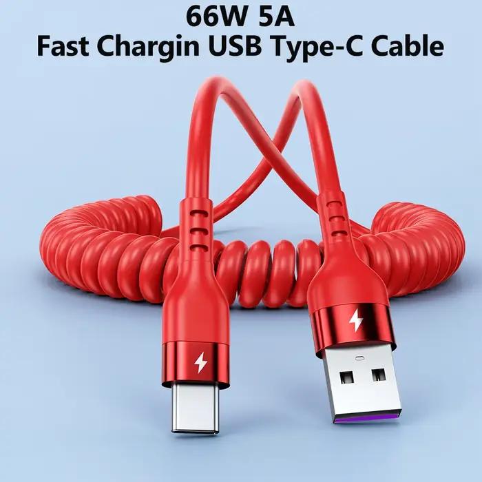 Câble télescopique USB Type-C 66W/5A à ressort