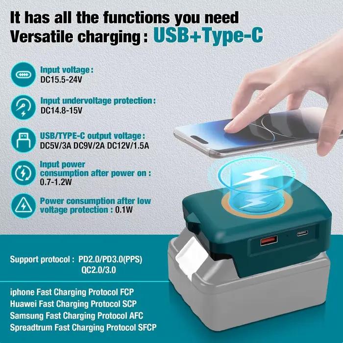 Chargeur de téléphone sans fil pour batterie Makita 18V
