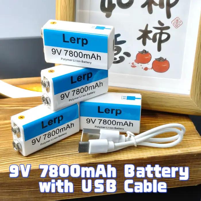 Batterie rechargeable 9V 7800mAh avec câble de charge USB