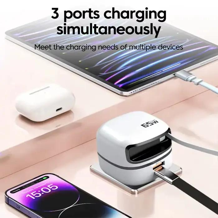 Chargeur 65W avec câble rétractable
