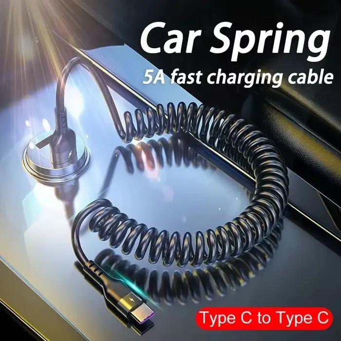 Câble de données télescopique à ressort 5A 66W USB vers Type-C/Dual Type-C pour charge rapide en voiture 1M 1.8M 2M pour iPhone 17 Xiaomi 17