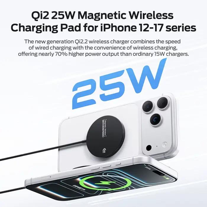 MOVESPEED W010 Chargeur sans fil rapide Qi2 25W pour iPhone 17 16 15 14 13 12 Pro Max