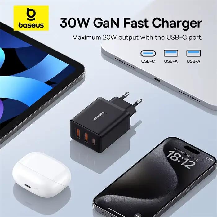 Baseus 30W chargeur USB QC3.0 PD3.0 Type C PD charge rapide 3 Ports